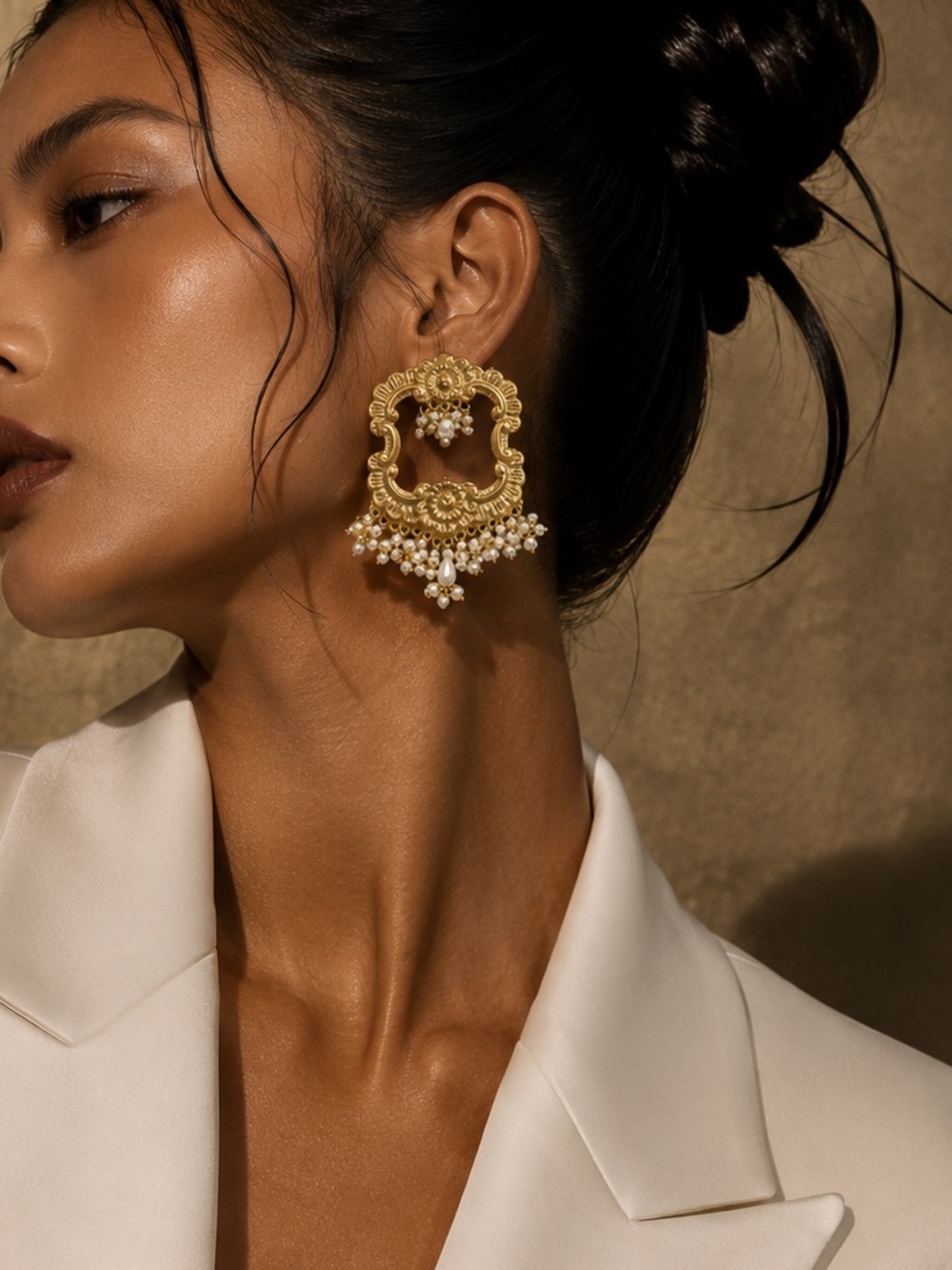 Gold Filigree Pearl Drop Earrings - Women Jewelry
